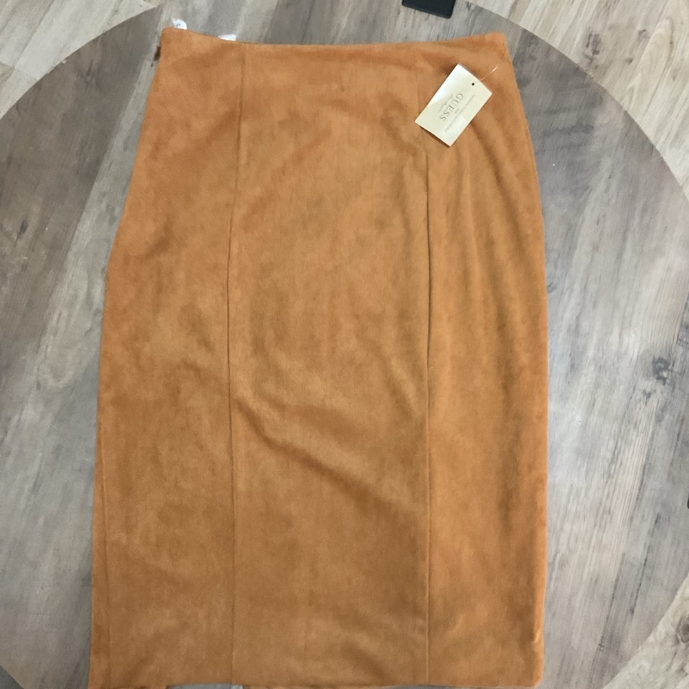 Marciano Suede-Look Pencil Skirt in Rust Orange